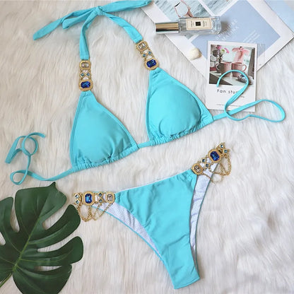Brielle | Women’s Sexy Halter Rhinestone Bikini Set