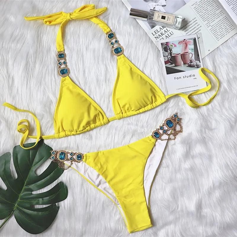 Brielle | Women’s Sexy Halter Rhinestone Bikini Set