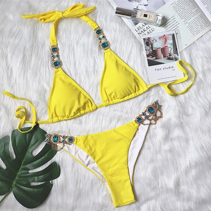 Brielle | Women’s Sexy Halter Rhinestone Bikini Set