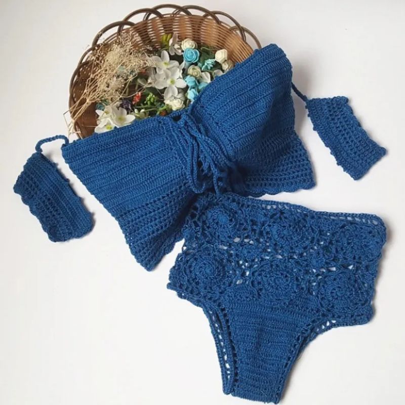 Tatiana | Knitted Off-Shoulder High-Waist Bikini Set