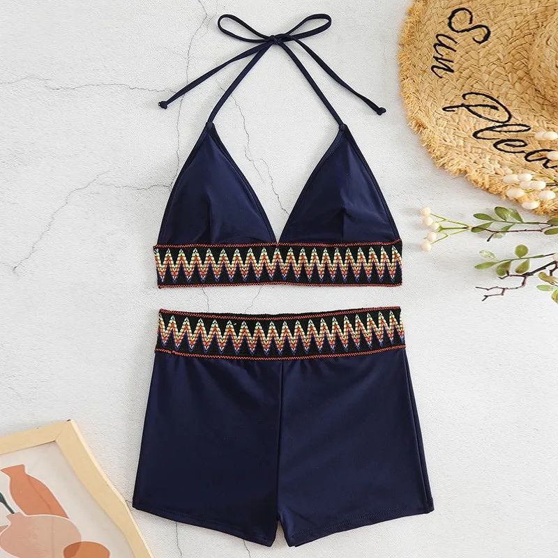 Lauryn | High Waist Pure Color Boxers Split Swimsuit