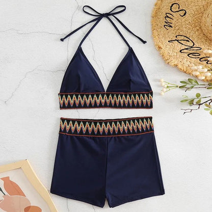 Lauryn | High Waist Pure Color Boxers Split Swimsuit
