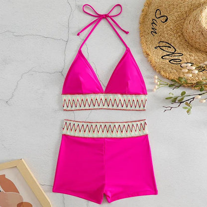 Lauryn | High Waist Pure Color Boxers Split Swimsuit