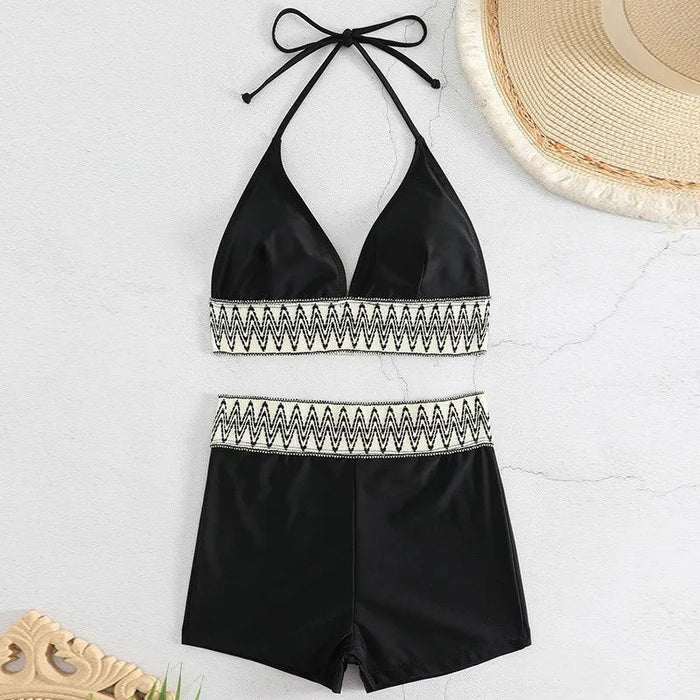Lauryn | High Waist Pure Color Boxers Split Swimsuit