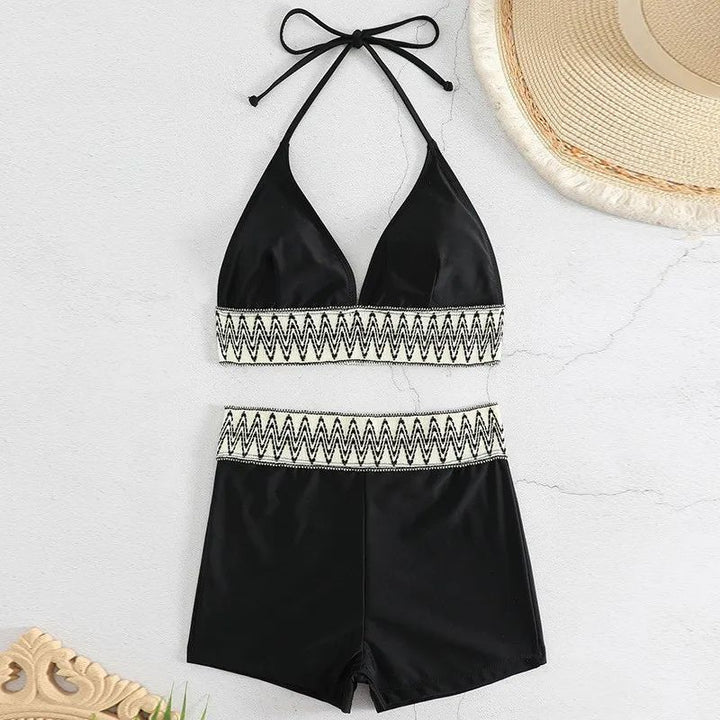 Lauryn | High Waist Pure Color Boxers Split Swimsuit