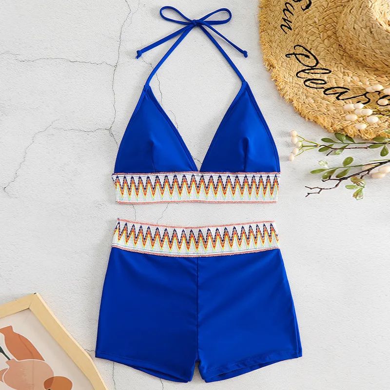 Lauryn | High Waist Pure Color Boxers Split Swimsuit