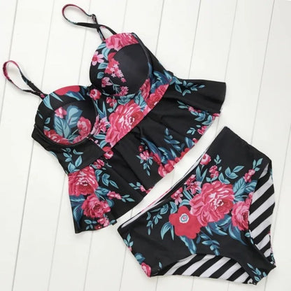 Ella | Women Floral Push-Up High-Waist Tankini Set