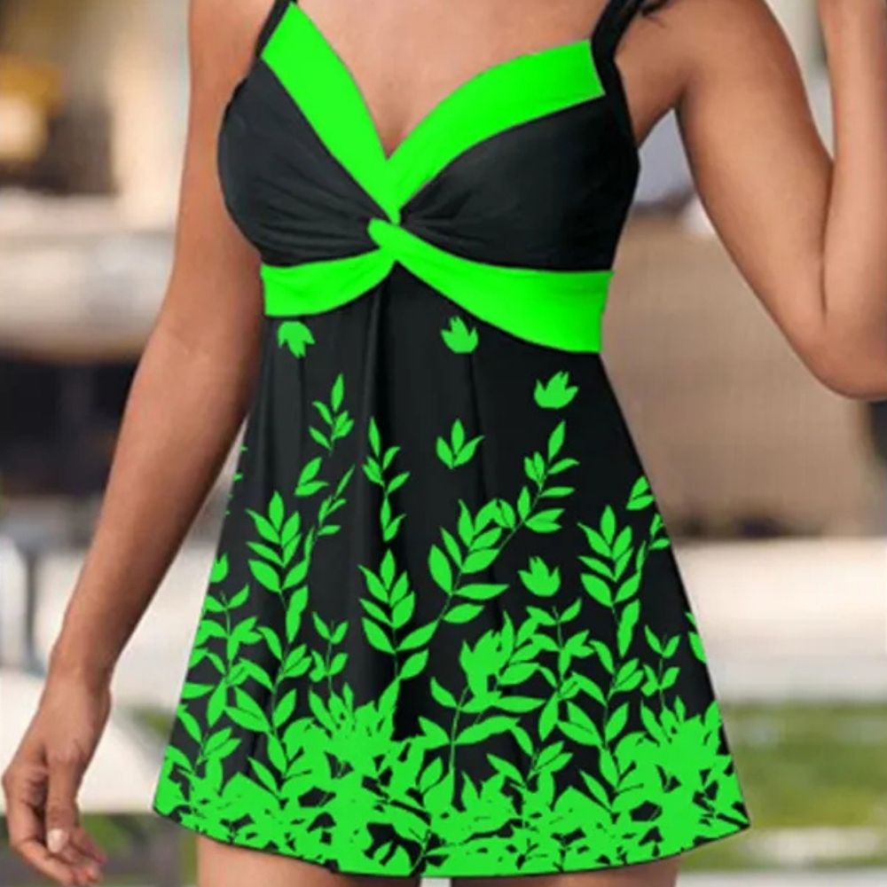 Hazel | Women’s Leaf Print Tankini Set with High-Waist Skirt