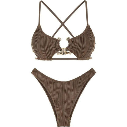 Zoey | Ribbed Cross-Back Bikini Swimsuit Set