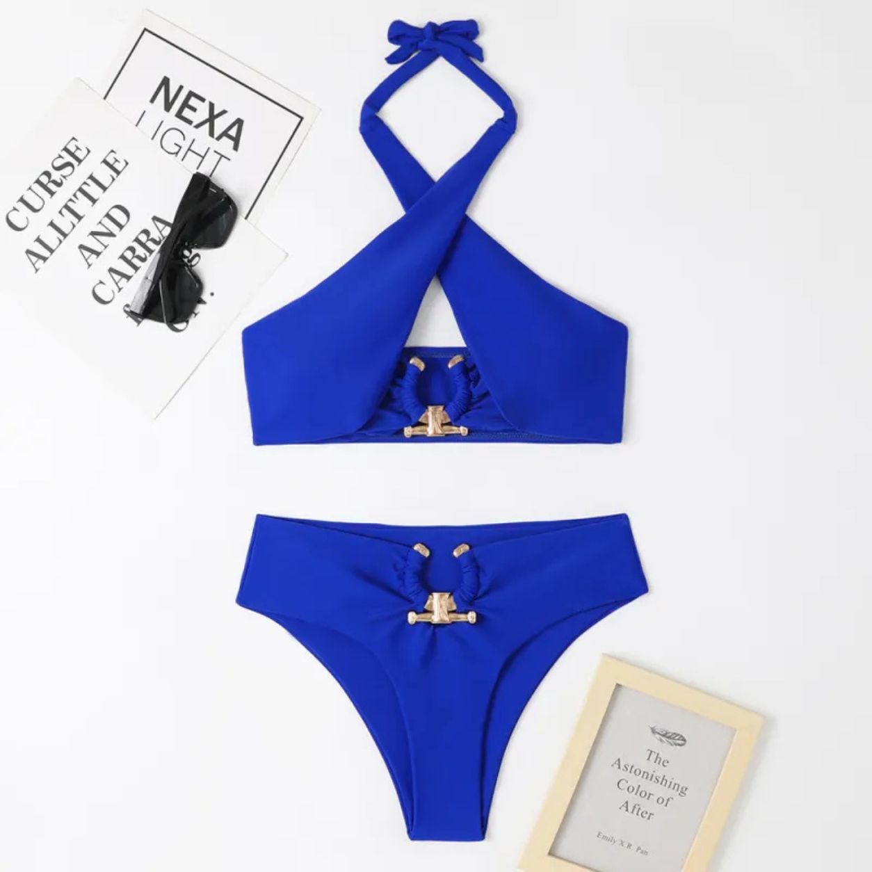 Rumi | Split High Waist Briefs Cross- Halter Neck Swimsuit